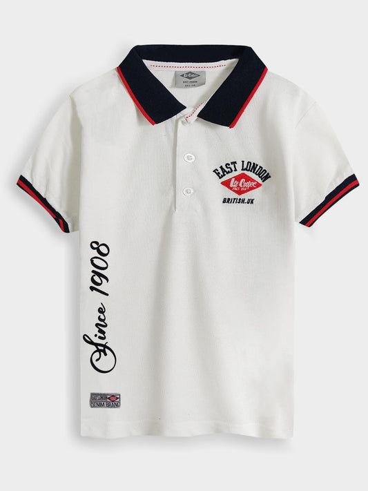 Boys White Applique Polo