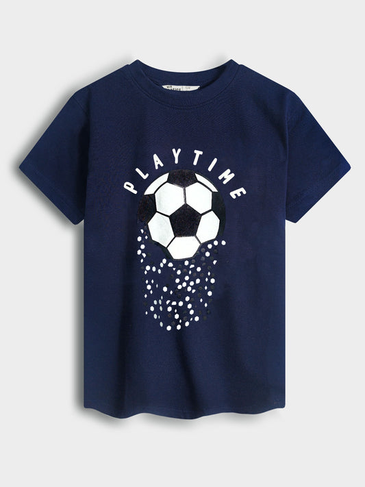 Boys Football Printed Navy T-Shirt