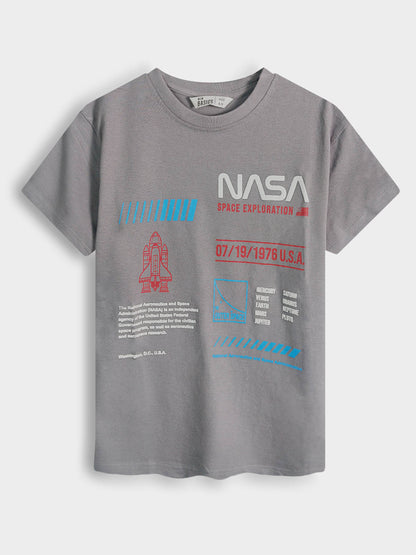 Boys Nasa Printed Grey T-Shirt