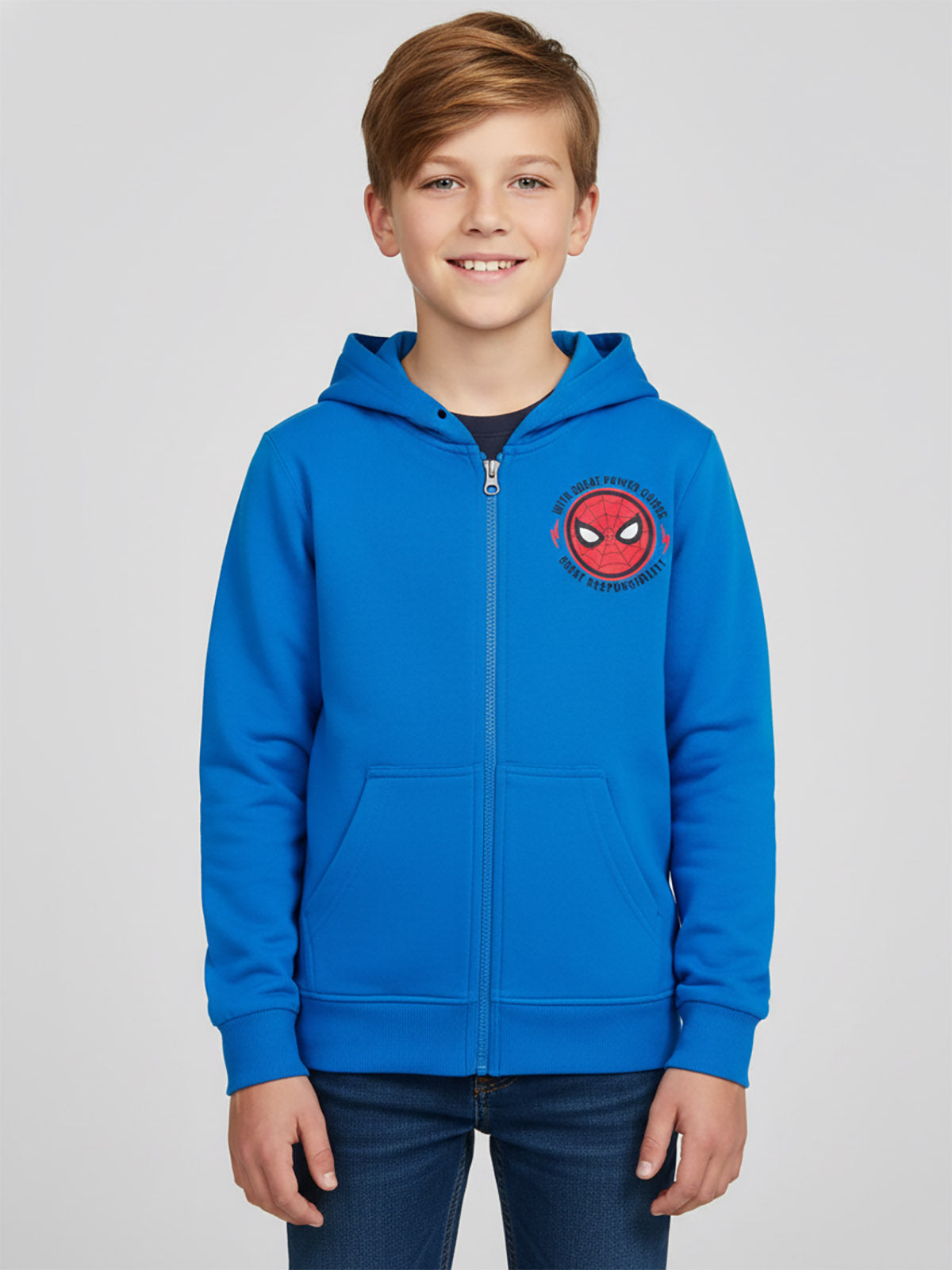 Boys Hooded Full Zipper Blue Sweatshirt