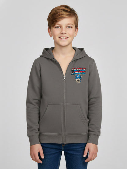 Boys Hooded Full Zipper Grey Sweatshirt