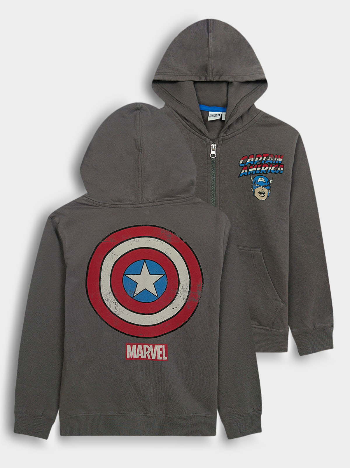 Boys Hooded Full Zipper Grey Sweatshirt