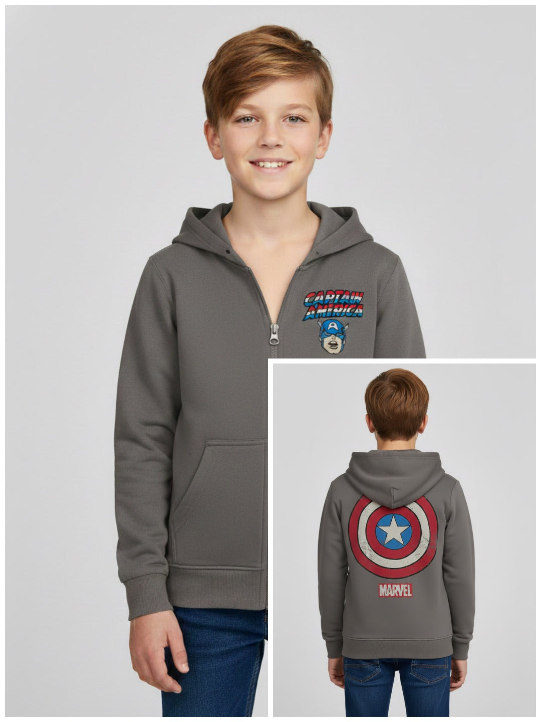 Boys Hooded Full Zipper Grey Sweatshirt