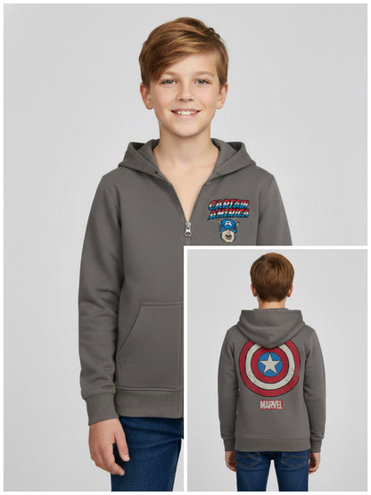 Boys Hooded Full Zipper Grey Sweatshirt