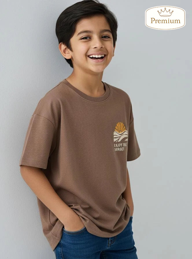 Boys Oversize Fit Brown T-Shirt