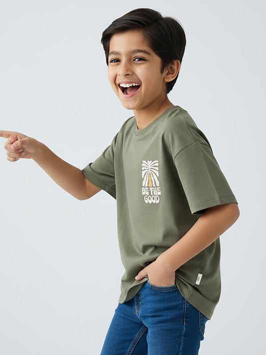Boys Oversize Fit Green T-Shirt