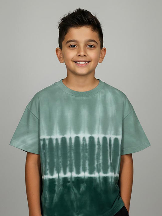 Boys Oversize Fit  Green Tie n Dye T-Shirt