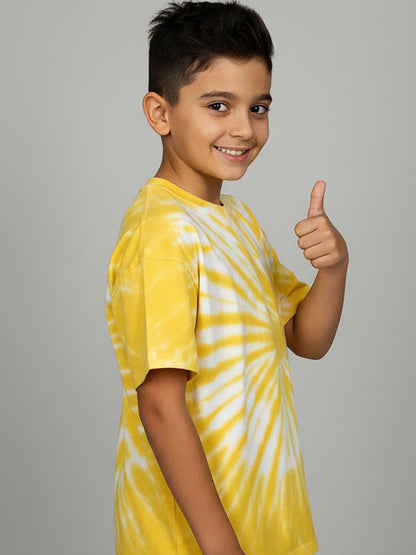 Boys Oversize Fit Yellow Tie n Dye T-Shirt