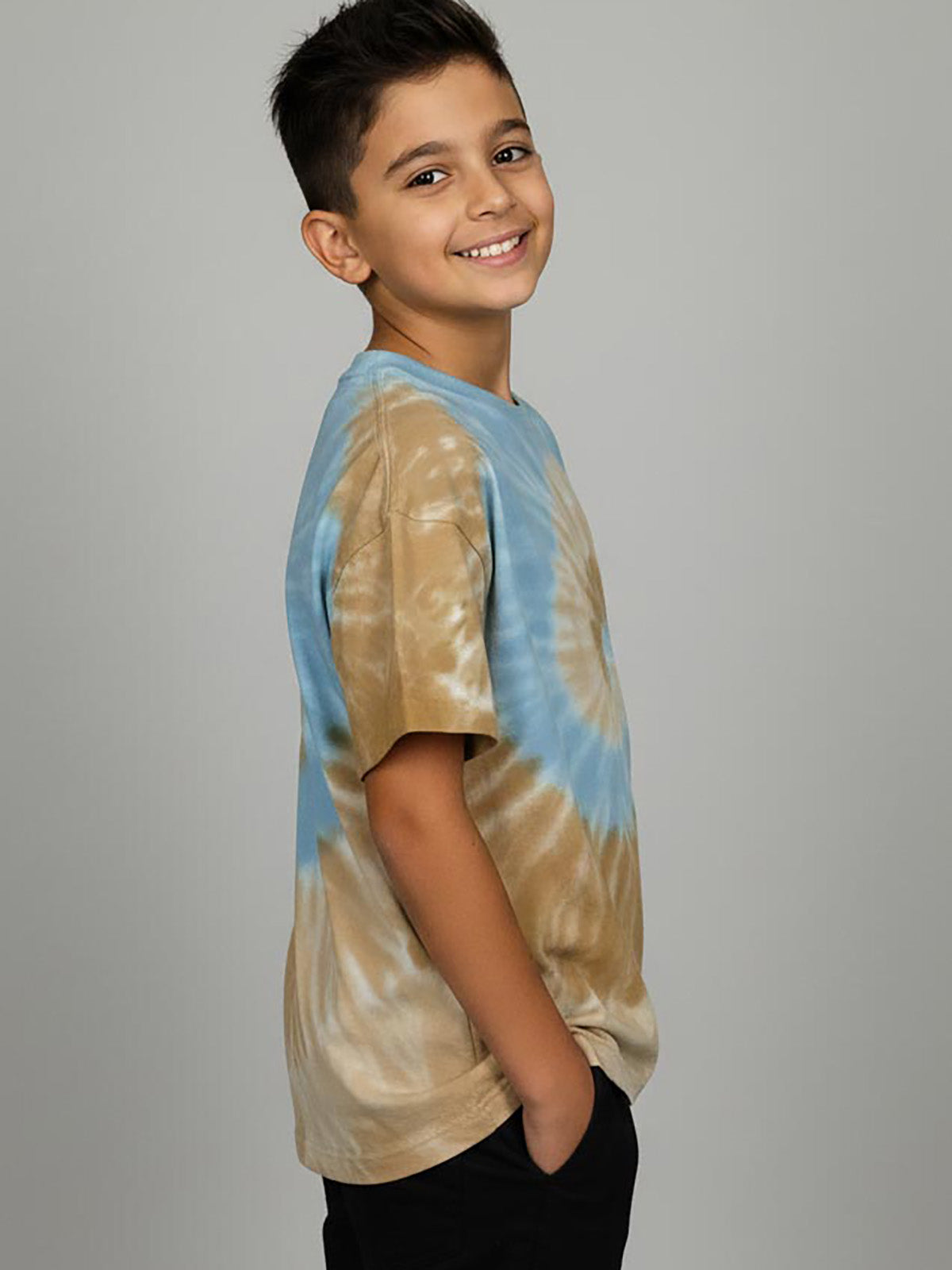Boys Oversize Fit Beige Tie n Dye T-Shirt