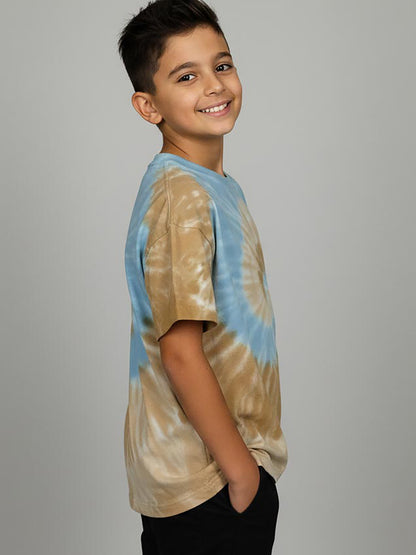 Boys Oversize Fit Beige Tie n Dye T-Shirt