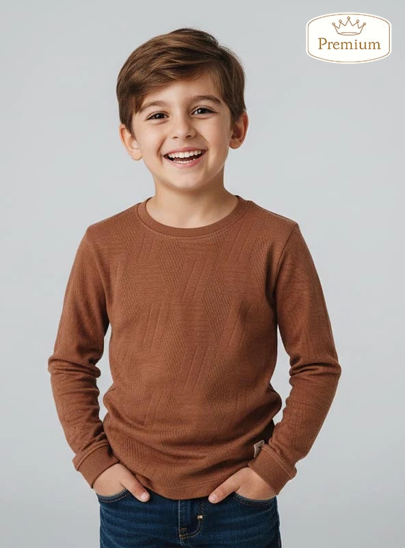 Boys Jacquard Brown T-Shirt