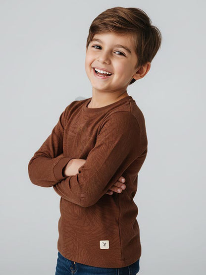 Boys Jacquard Brown T-Shirt