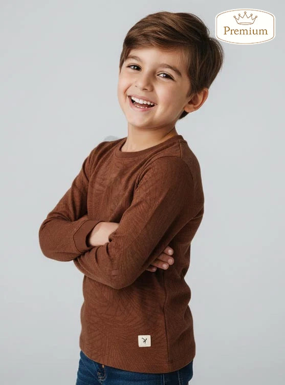 Boys Jacquard Brown T-Shirt