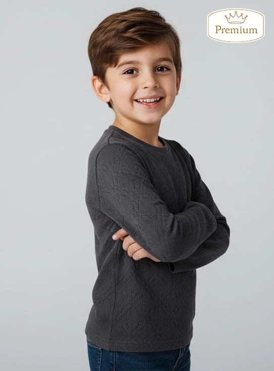Boys Jacquard Grey T-Shirt