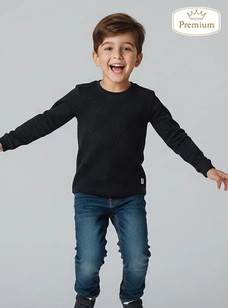 Boys Jacquard Black T-Shirt