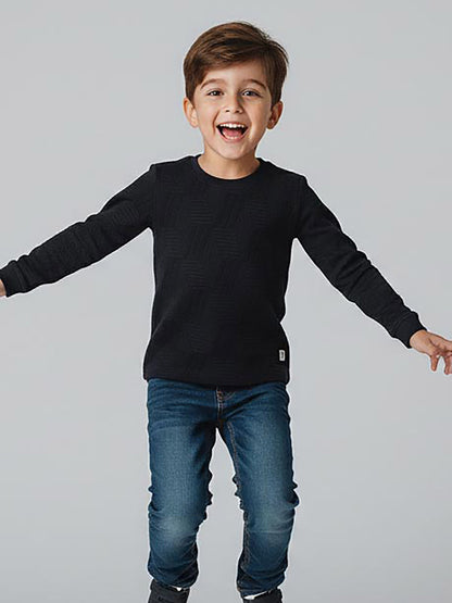 Boys Jacquard Black T-Shirt