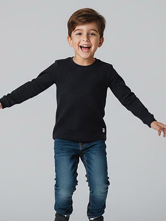 Boys Jacquard Black T-Shirt