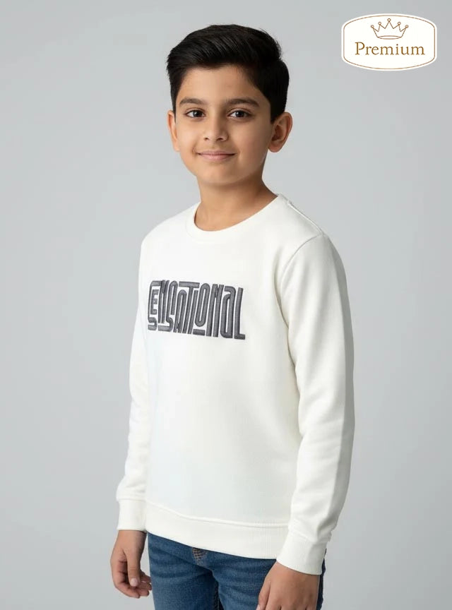 Boys Interlock White Pullover