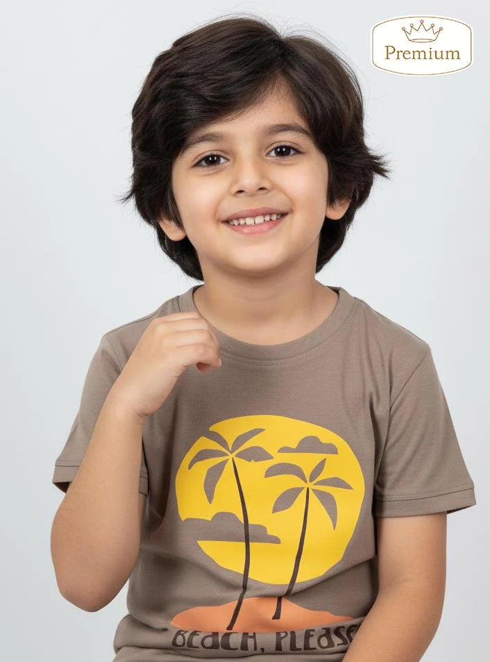 Boys Printed Brown T-Shirt