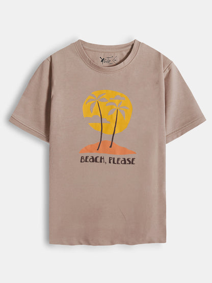 Boys Printed Brown T-Shirt