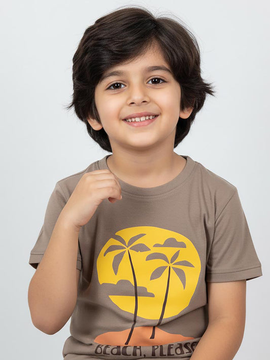 Boys Printed Brown T-Shirt