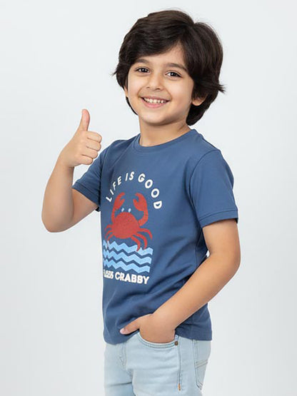 Boys Printed Blue T-Shirt