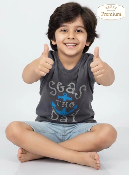 Boys Printed Dark Grey T-Shirt