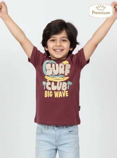 Boys Printed Maroon T-Shirt