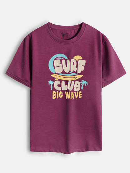 Boys Printed Maroon T-Shirt