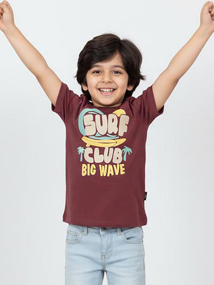 Boys Printed Maroon T-Shirt
