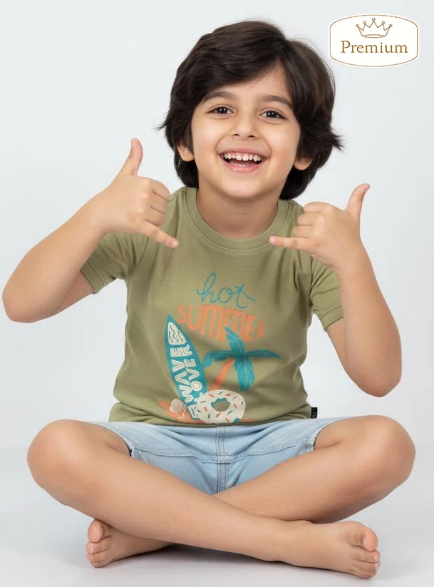 Boys Printed Olive T-Shirt