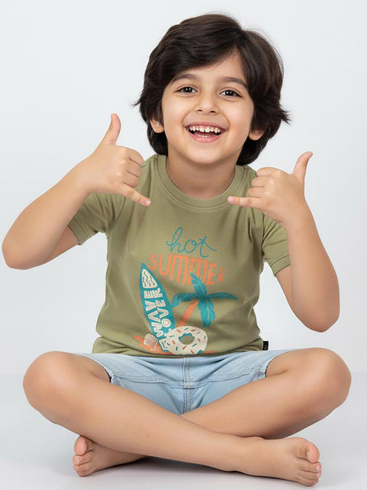 Boys Printed Olive T-Shirt