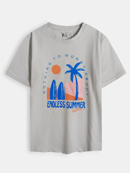 Boys Printed Light Grey T-Shirt