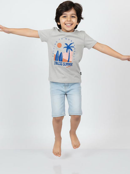 Boys Printed Light Grey T-Shirt