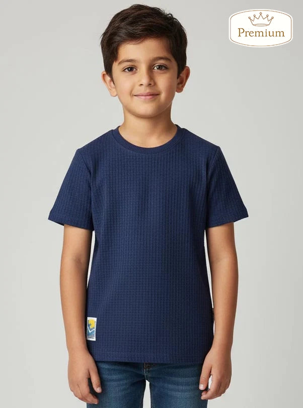 Boys Jacquard Navy S/S T-Shirt
