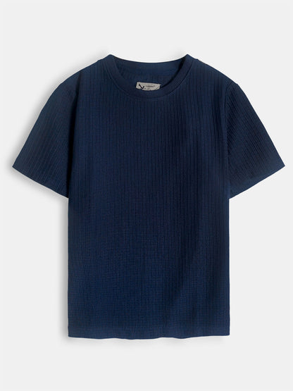Boys Jacquard Navy S/S T-Shirt