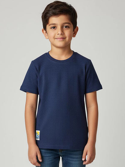 Boys Jacquard Navy S/S T-Shirt