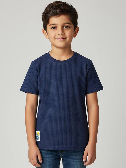 Boys Jacquard Navy S/S T-Shirt