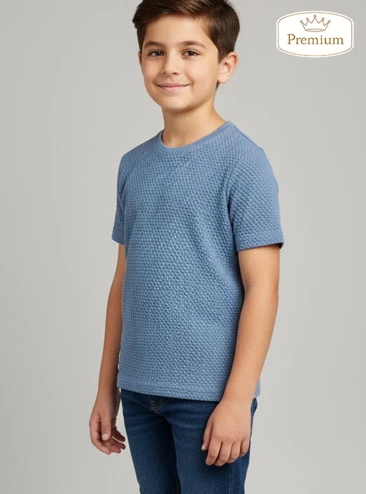 Boys Jacquard Blue S/S T-Shirt