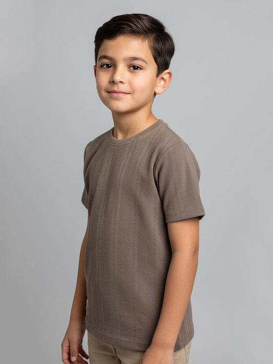 Boys Jacquard Brown S/S T-Shirt