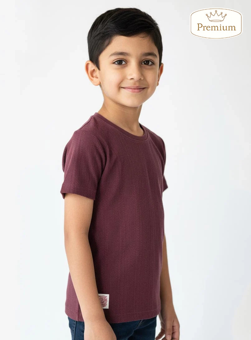 Boys Jacquard Maroon S/S T-Shirt