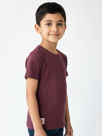 Boys Jacquard Maroon S/S T-Shirt