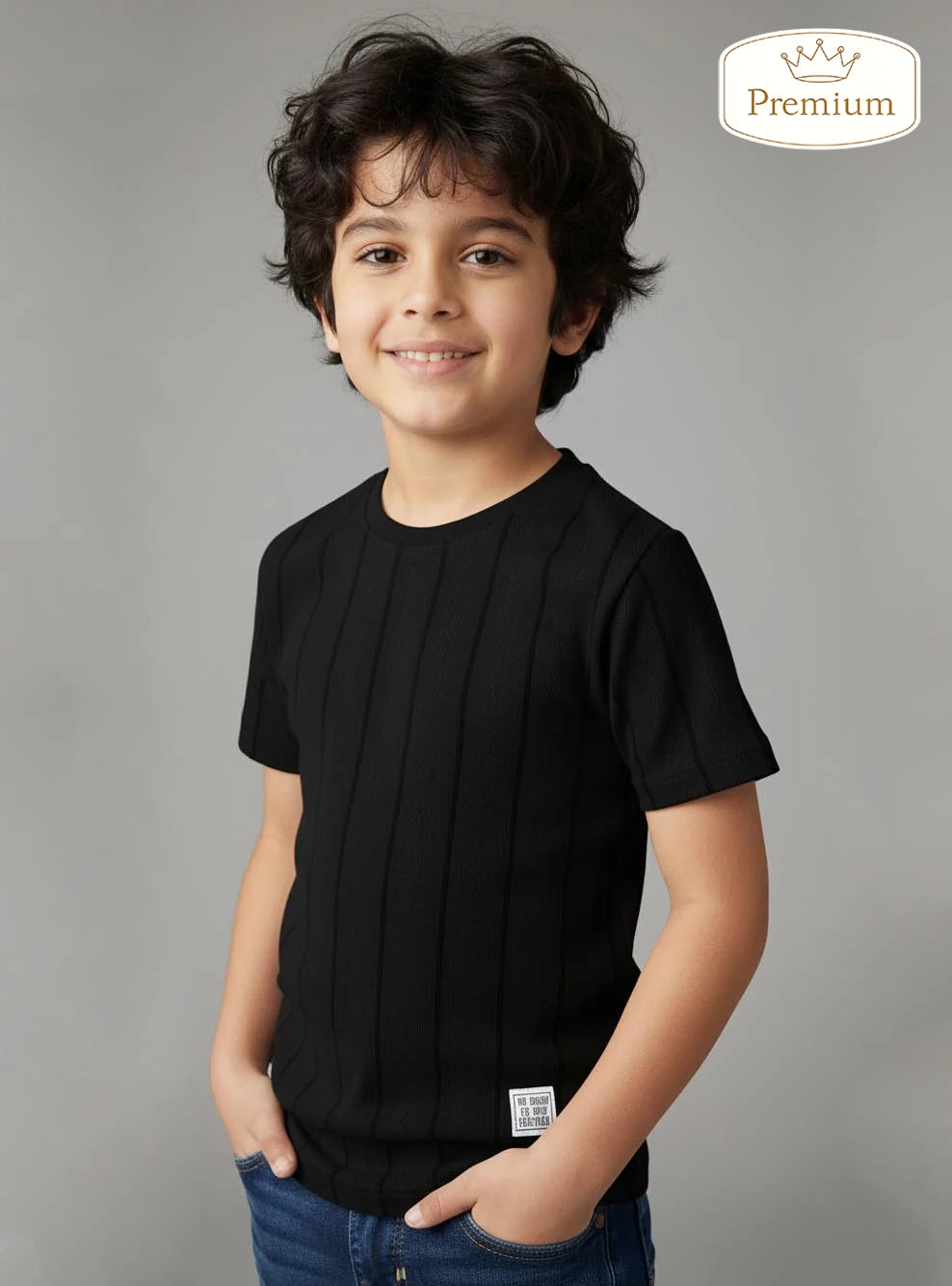 Boys Jacquard Black S/S T-Shirt
