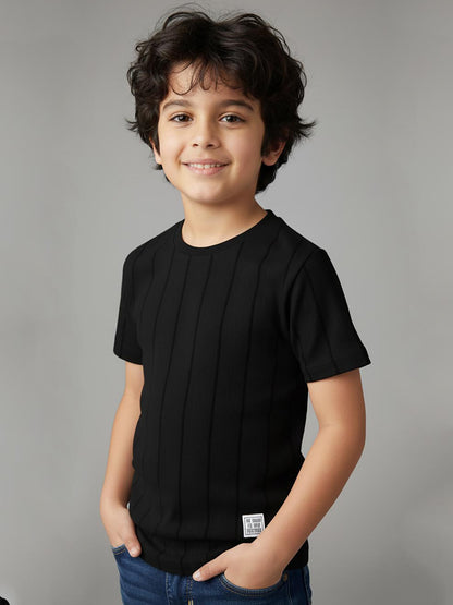 Boys Jacquard Black S/S T-Shirt