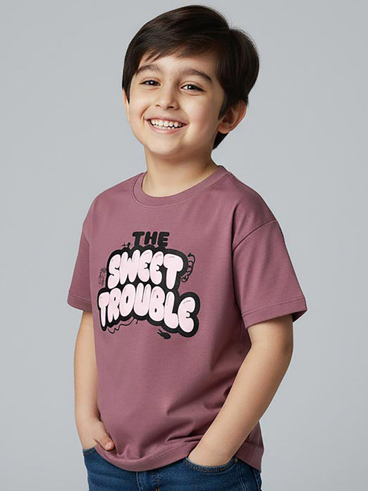 Boys Printed Oversize Fit Pink T-Shirt