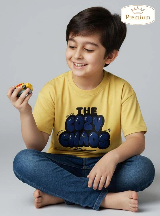 Boys Printed Oversize Fit Yellow T-Shirt