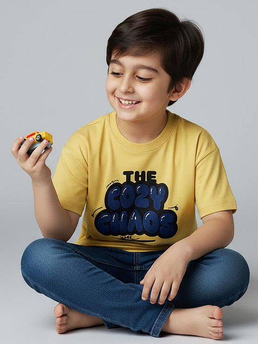Boys Printed Oversize Fit Yellow T-Shirt