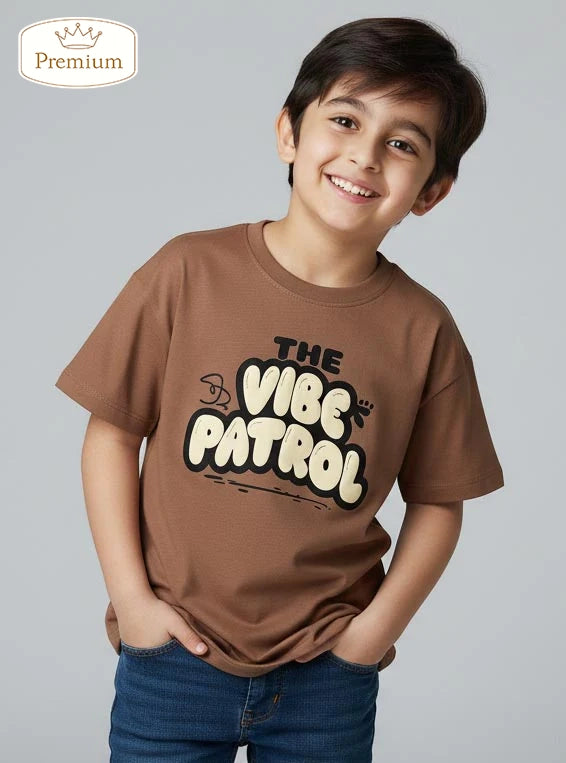 Boys Printed Oversize Fit Brown T-Shirt