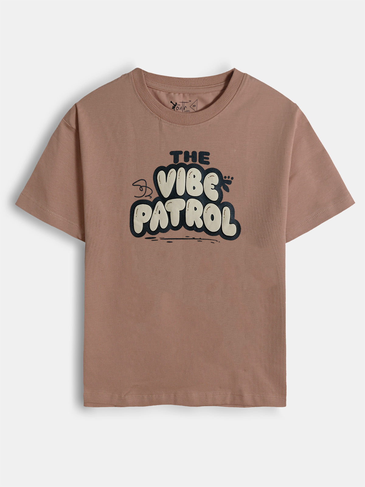 Boys Printed Oversize Fit Brown T-Shirt