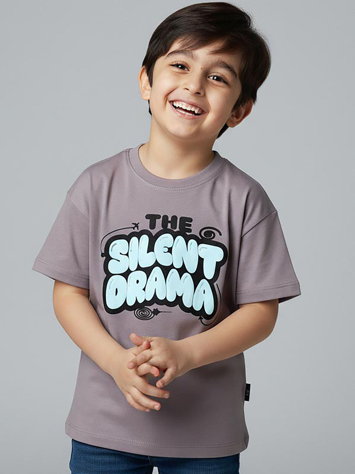 Boys Printed Oversize Fit Grey T-Shirt